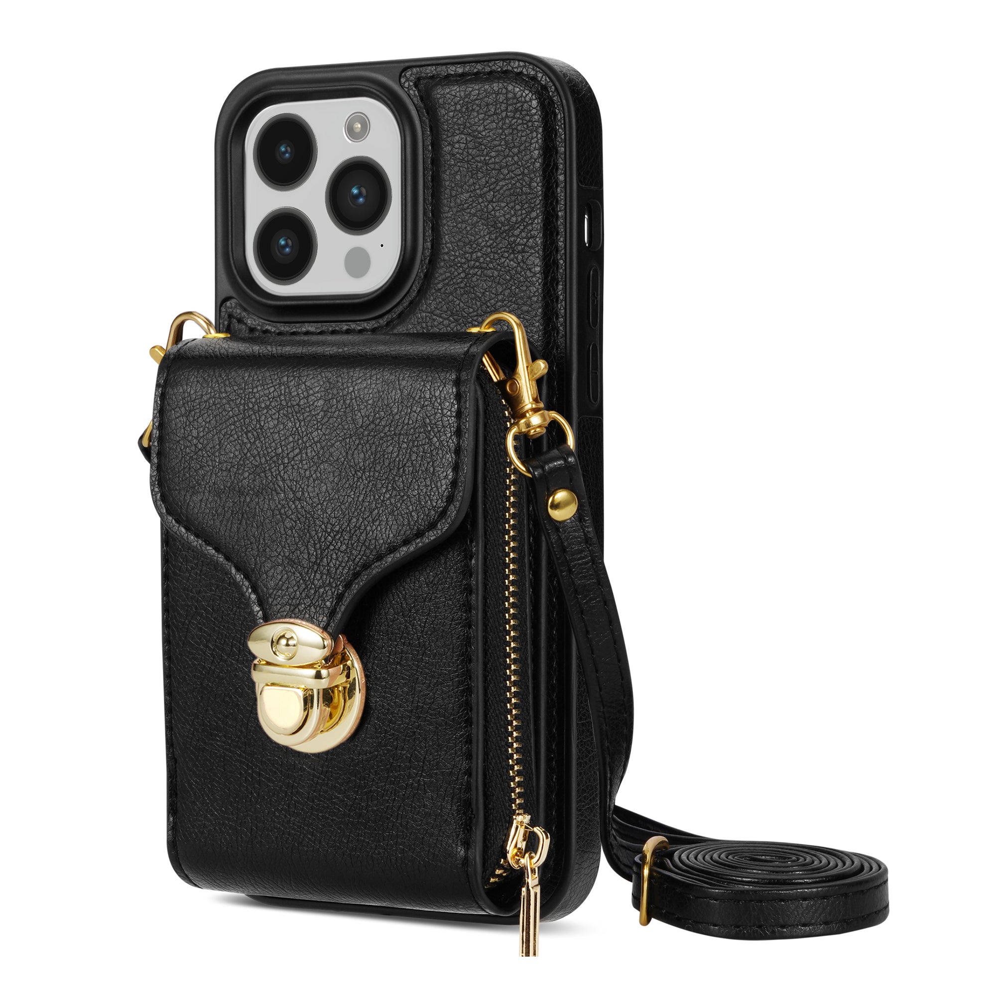 Pro iPhone 14 Pro PU kůže potažená TPU zipem Pouzdro na telefon Slot pro kartu stojánek Nárazuvzdorný kryt Pro iPhone 14 Pro PU kůže potažená TPU zipem Pouzdro na telefon Slot pro kartu stojánek Nárazuvzdorný kryt